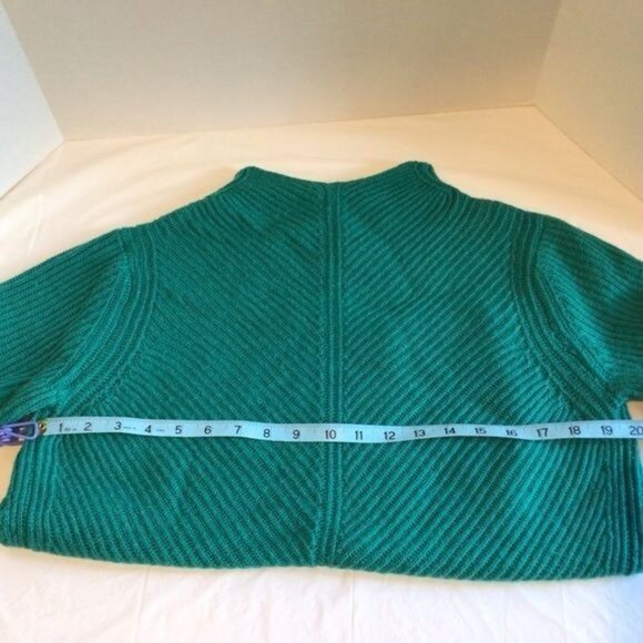 Apricot Sweater Teal Mock Neck Ribbed Funnel Cuffed Sleeves Pull over Wool Blend - Picture 5 of 6